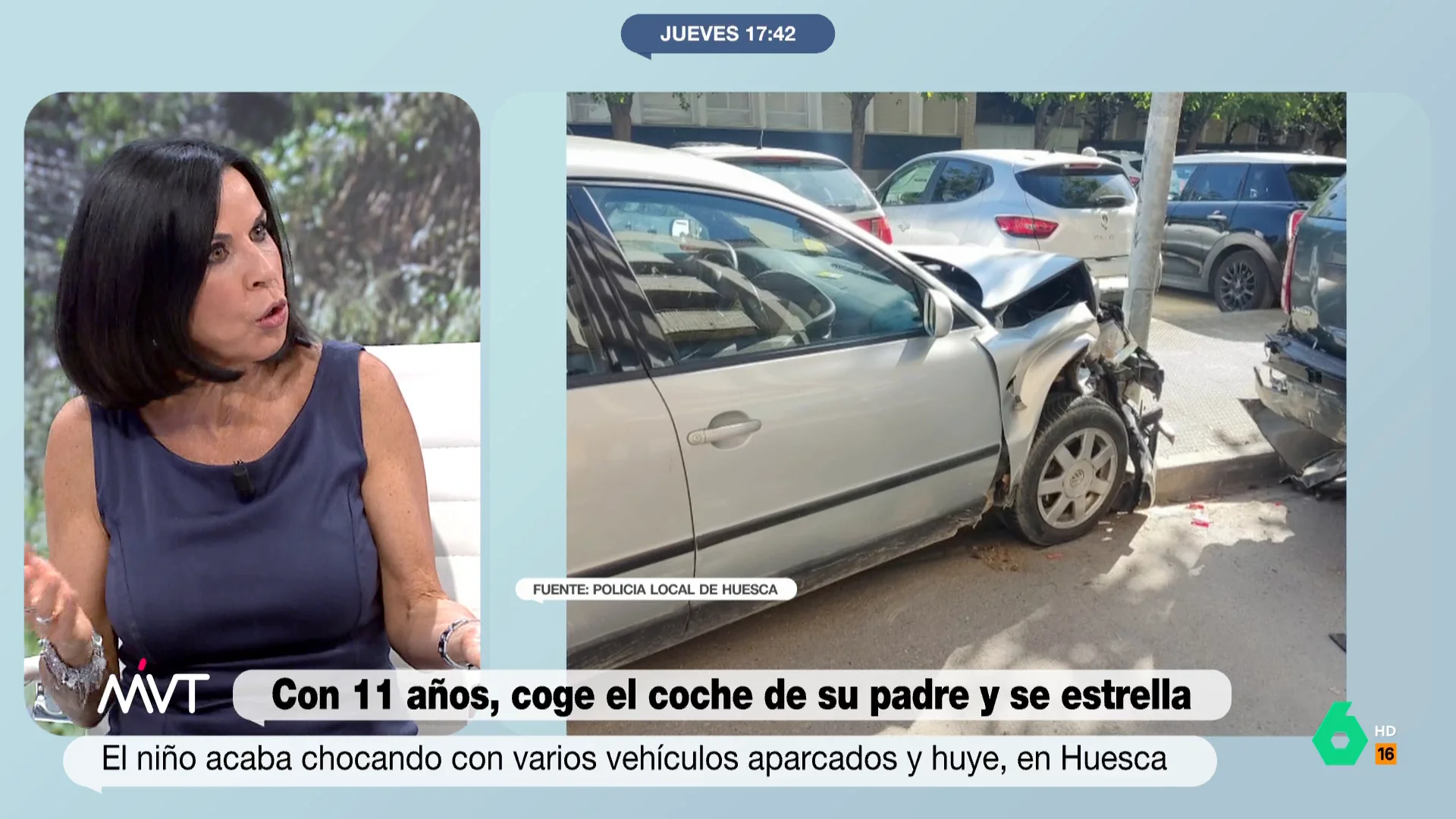 Beatriz de Vicente analiza en este vídeo el suceso surrealista ocurrido en Huesca, cuando un niño de 11 años ha robado el coche a su padre y, tras protagonizar una persecución con la Policía Local, ha terminado estrellando el vehículo.