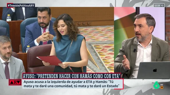 ARV- Escolar, tras las palabras de Ayuso sobre ETA y Hamás: "Es una provocación más de la Milei que tenemos en el Parlamento de Madrid" ARV- Escolar, tras las palabras de Ayuso sobre ETA y Hamás: "Es una provocación más de la Milei que tenemos en el Parlamento de Madrid"