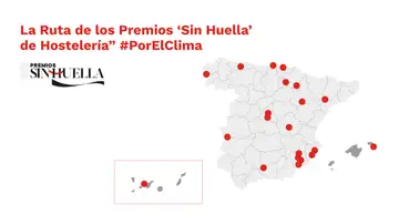 El mapa con la ruta de los Premios "Sin Huella" de la Hostelería de España