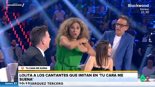 Lolita, a los cantantes que se interpretan en 'Tú cara me suena': "Estoy harta de que imitéis a gente que no conozco" Aruseros analiza en este vídeo el 'zasca' de Lolita a 'Tu cara me suena' por los artistas elegidos por el programa y que, en muchos casos, como el de Julia Medina y DePol, "según Carlos y Chenoa, los habéis imitado muy bien, pero no sé quién sois".