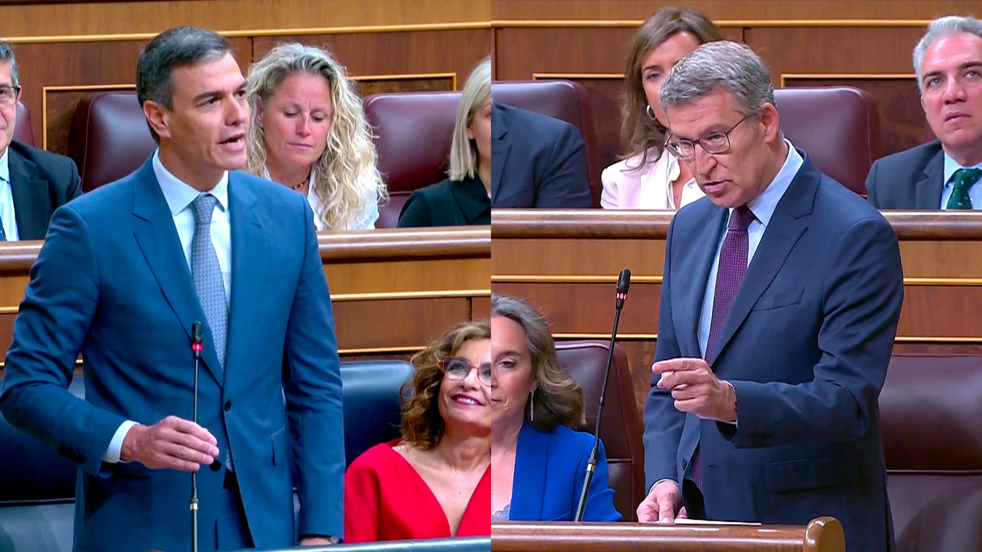 Pedro Sánchez y Alberto Núñez Feijóo durante la sesión de control al Gobierno en el Congreso