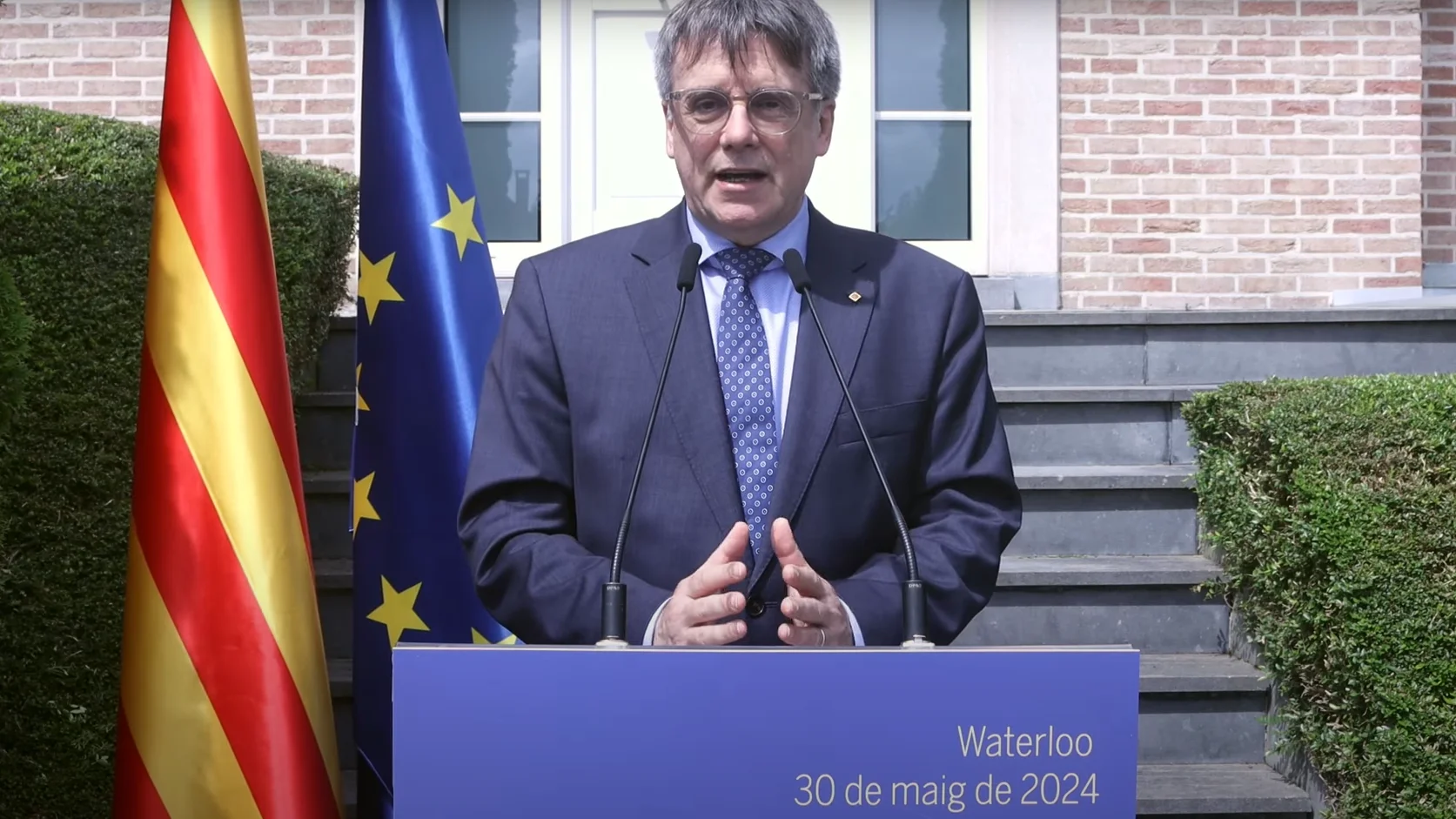 El expresident de la Generalitat Carles Puigdemont comparece desde Waterloo El expresident de la Generalitat Carles Puigdemont comparece desde Waterloo
