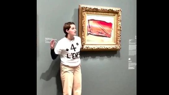 Detienen a una activista ecologista por pegar un póster en un Monet en París  Detienen a una activista ecologista por pegar un póster en un Monet en París