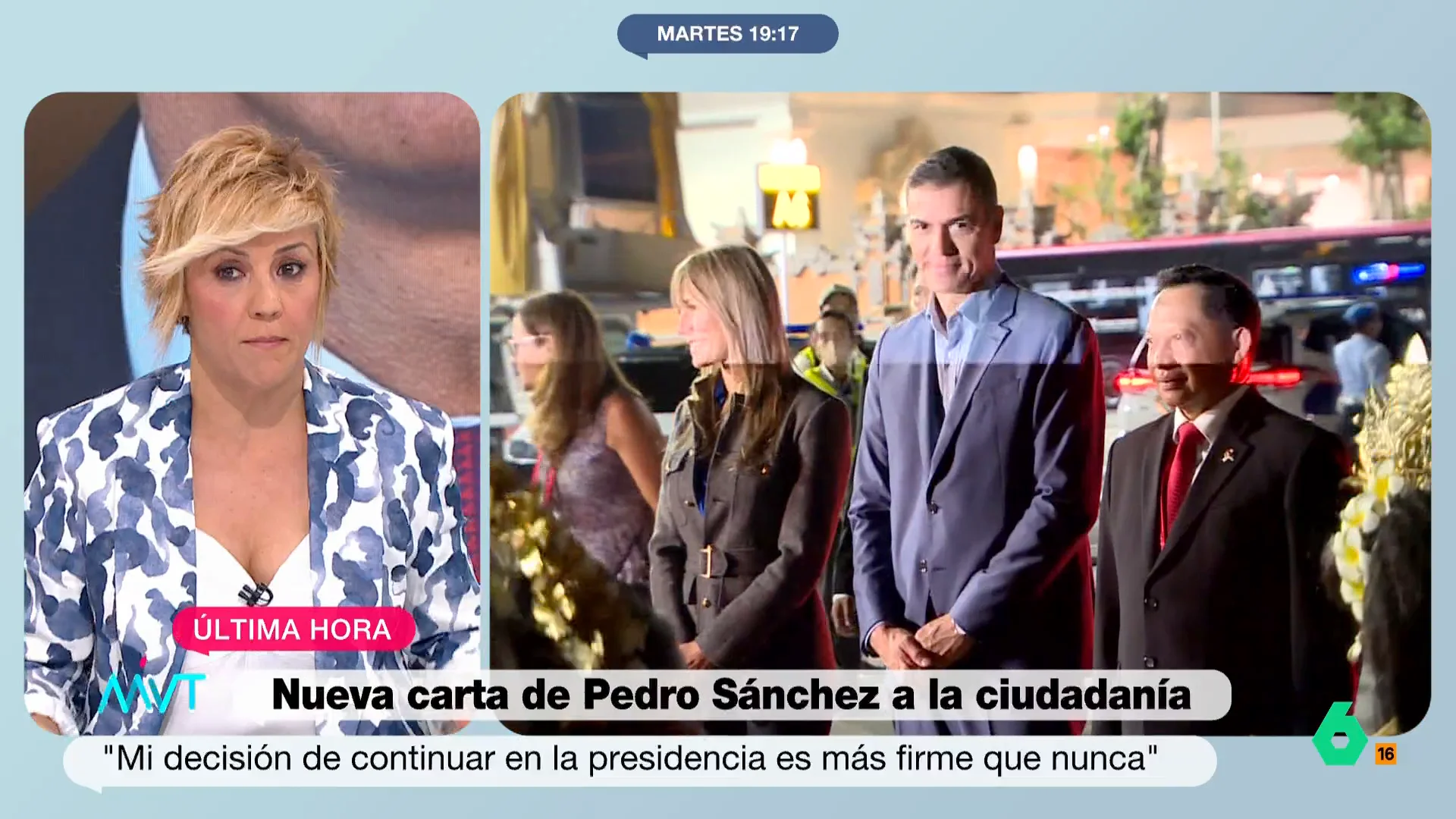 Cristina Pardo reacciona al nuevo comunicado de Pedro Sánchez Cristina Pardo e Iñaki López comparten en este vídeo sus primeras impresiones ante la nueva carta a la ciudadanía de Pedro Sánchez donde valora que el juez haya llamado a declarar a su mujer, Begoña Gómez, en calidad de investigada.