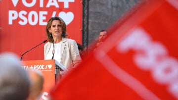 La candidata socialista a las elecciones europeas, Teresa Ribera, durante un mitin. 