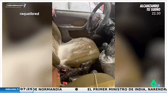 Una joven rompe su coche después de lavarlo por dentro y por fuera con una manguera Una joven rompe su coche después de lavarlo por dentro y por fuera con una manguera
