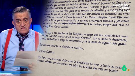 Wyoming analiza en este v&iacute;deo la citaci&oacute;n a declarar a Bego&ntilde;a G&oacute;mez y la decisi&oacute;n del TSJM de permitir una concentraci&oacute;n frente a la sede del PSOE la jornada de reflexi&oacute;n y el d&iacute;a de las elecciones al 'estilo S&aacute;nchez', con una carta a la ciudadan&iacute;a.