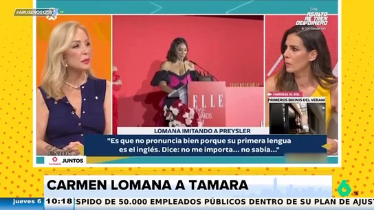 Carmen Lomana ironiza sobre Tamara Falcó: "Siempre que la veo le daría el 'Premio a la Resistencia'" Carmen Lomana ironiza sobre Tamara Falcó: "Siempre que la veo le daría el 'Premio a la Resistencia'"