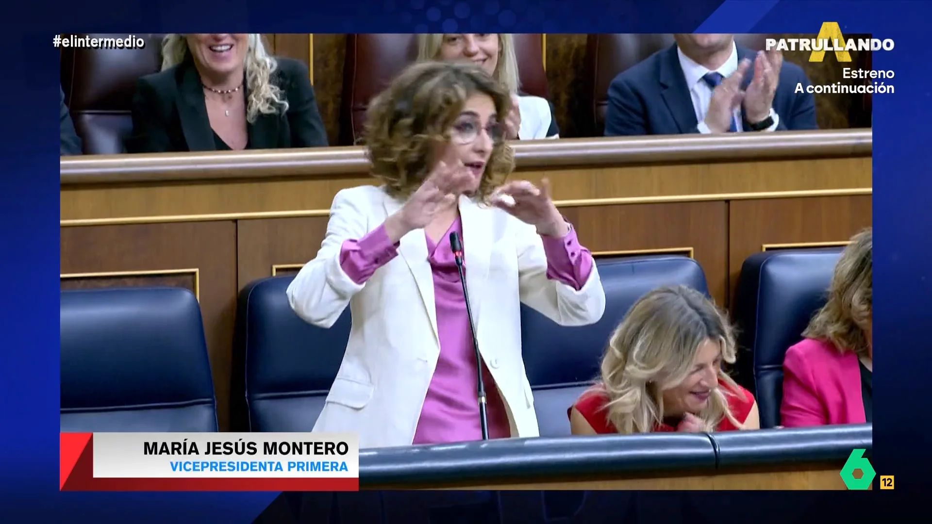 La risa Yolanda Díaz cuando Montero responde así al 'enredo' de Gamarra: "Qué lío se ha hecho con el cohete"