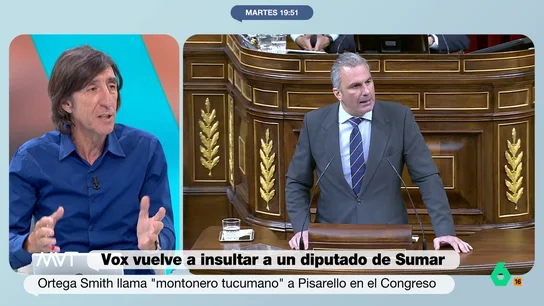 Benjamín Prado explica qué quiere decir Ortega Smith cuando llama "montonero tucumano" a Pisarello Más Vale Tarde analiza el insulto de Javier Ortega-Smith al diputado de Sumar, Gerardo Pisarello, en el Congreso de los Diputados y, en este vídeo, Benjamín Prado explica qué significa realmente que le haya llamado "montonero tucumano".
