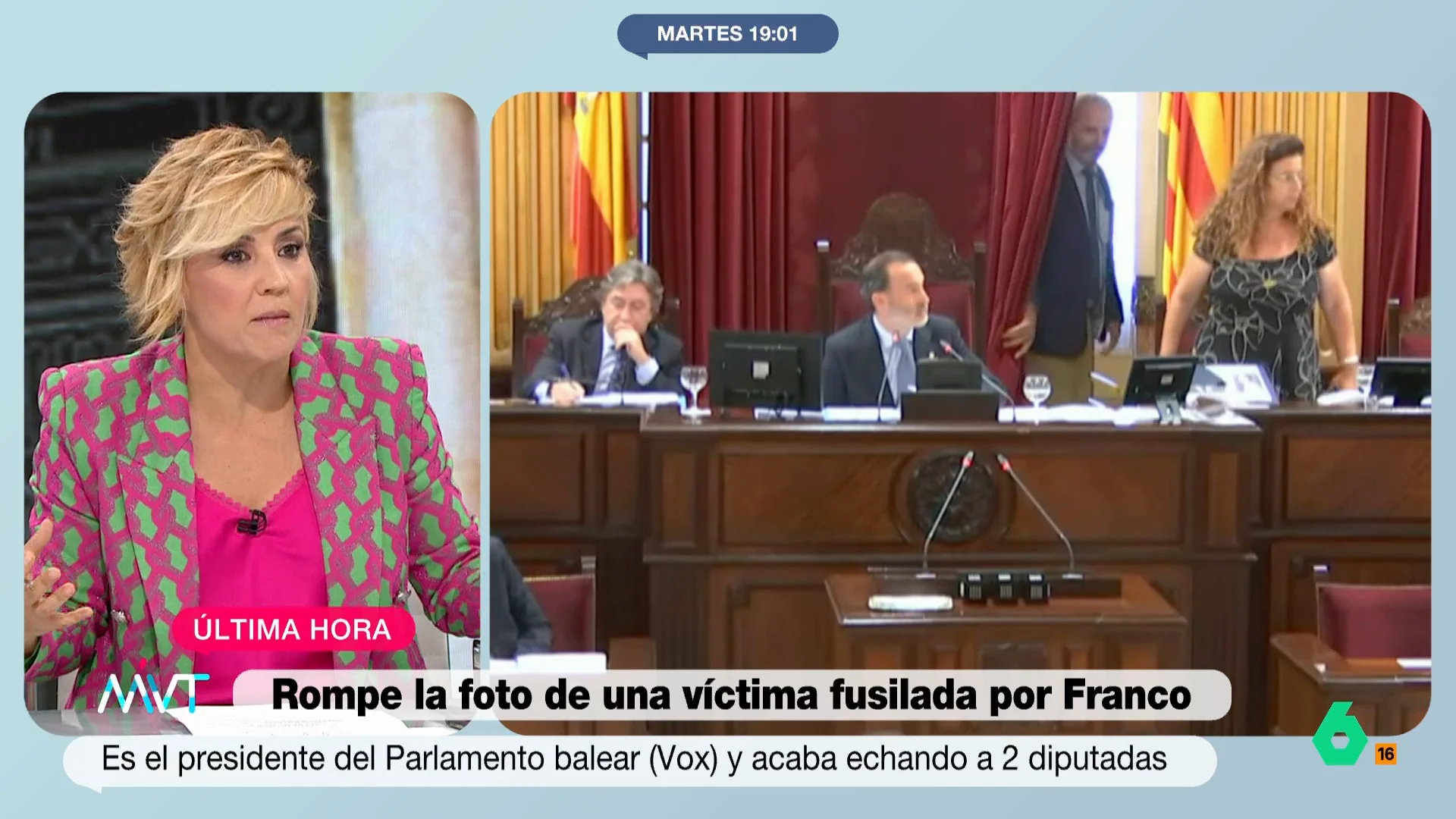 Cristina Pardo, al ver el episodio de Le Senne (Vox) con dos diputadas socialistas Cristina Pardo reacciona en este vídeo al lamentable episodio protagonizado por el presidente del Parlament balear por Vox cuando ha arrancado una foto de fusiladas por el franquismo de una diputada socialista y la ha expulsado de la sala.
