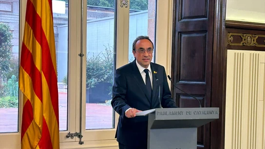 El presidente del Parlament de Cataluña, Josep Rull, en la declaración institucional de este miércoles 19 de junio El presidente del Parlament, Josep Rull, en la declaración institucional