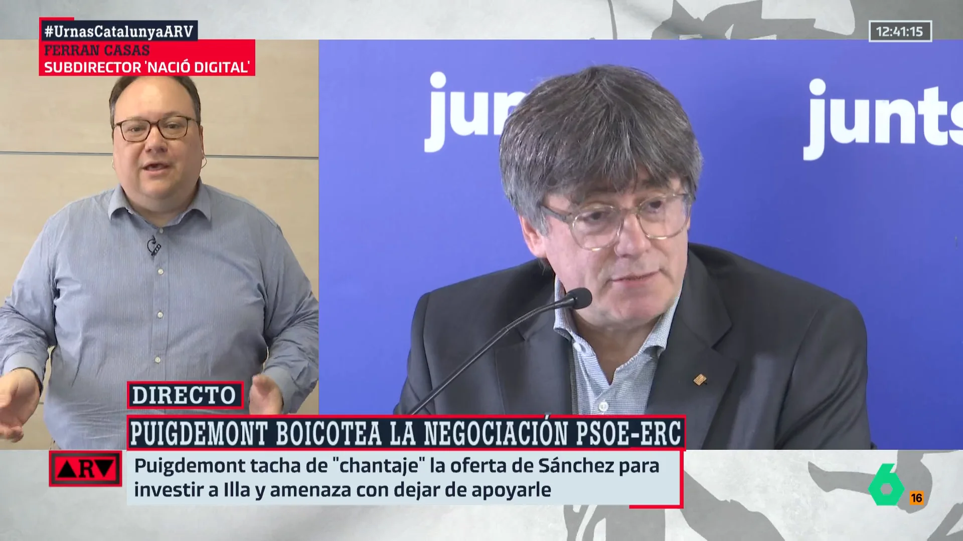 ARV- Ferrán Casas, tras las palabras de Puigdemont sobre la financiación: "Lo que hace es intentar no quedar fuera"