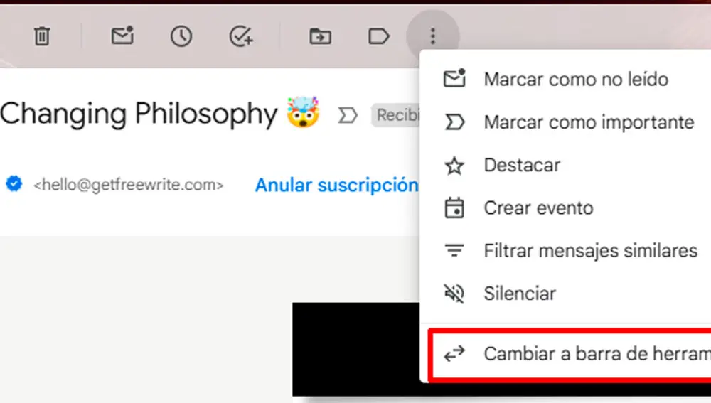La nueva barra de herramientas de Gmail