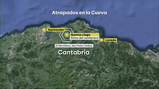 Ubicación de la cueva de Cantabria donde hay dos personas atrapadas Ubicación de la cueva de Cantabria donde hay dos personas atrapadas