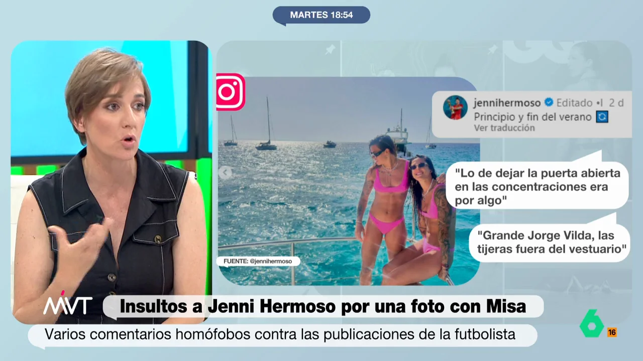 "Como si ella hubiera sido responsable del robo, de los chanchullos y todo lo que tiene en lo alto", argumenta Tania Sánchez en este vídeo donde analiza los insultos machistas y homófobos recibidos por Jenni Hermoso y Misa Rodríguez en redes.