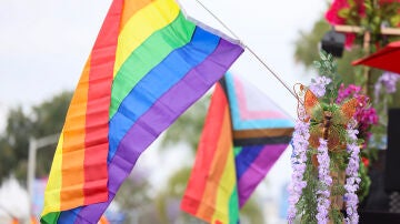 Varias banderas del colectivo LGTBIQ+, vistas en el Orgullo de West Hollywood (California) en 2014