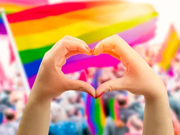Bandera del Orgullo durante una manifestación Bandera del Orgullo durante una manifestación