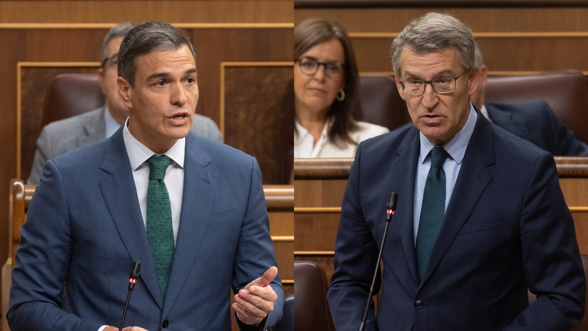 Pedro Sánchez y Alberto Núñez Feijóo durante la sesión de control al Gobierno en el Congreso. 