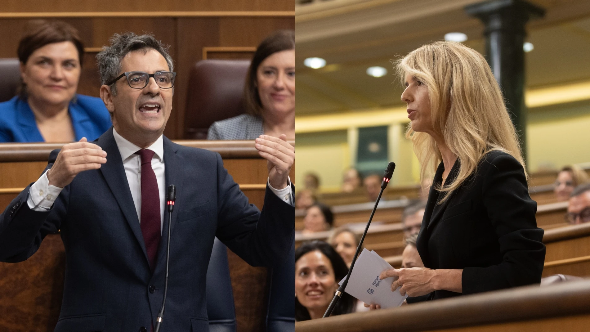 Félix Bolaños y Cayetana Álvarez de Toledo en la sesión de control al Gobierno en el Congreso de los Diputados. 