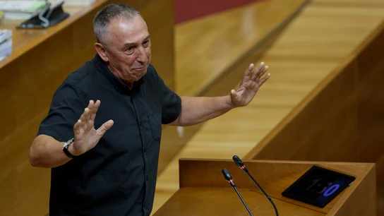 El sindic de Compromís, Joan Baldoví, durante su intervención en la sesión de control de Les Corts. El sindic de Compromís, Joan Baldoví, durante su intervención en la sesión de control de Les Corts.