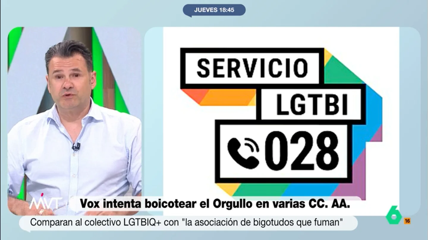 Iñaki López responde a Vox tras burlarse del teléfono contra la LGTBIfobia: "Para los señoros homófobos estaría bien poner uno" "Nunca he visto a nadie agredido por ser de familia numerosa, y todos los años tenemos cientos de agresiones homófobas", comenta Loreto Ochando en este vídeo sobre el diputado de Vox que se burló del teléfono para víctimas de LGTBIfobia.