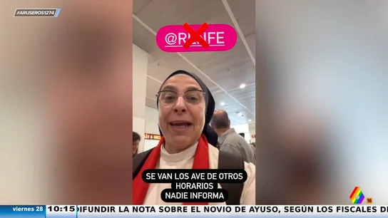 El terrible enfado de Sor Lucia Caram mientras espera su tren: "¡Renfe se va al carajo" El terrible enfado de Sor Lucia Caram mientras espera su tren: "¡Renfe se va al carajo"