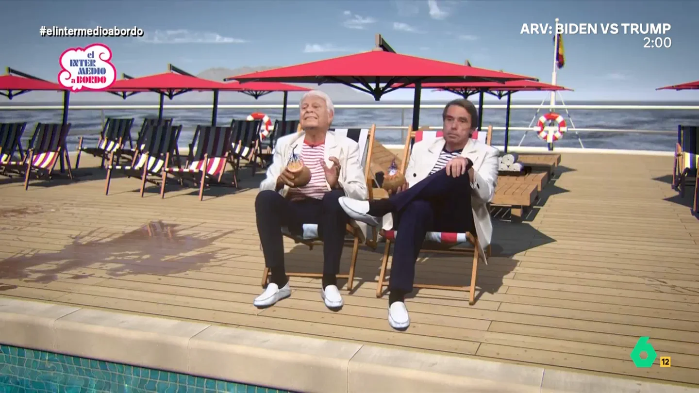 'Aznarito y Felipón' recuerdan cómo eran antes las vacaciones: "Me tenía que sentar en el freno de mano" Los 'expresidentes' del gobierno rememoran, en la cubierta del barco de El Intermedio, cómo vivían hace unos años las vacaciones