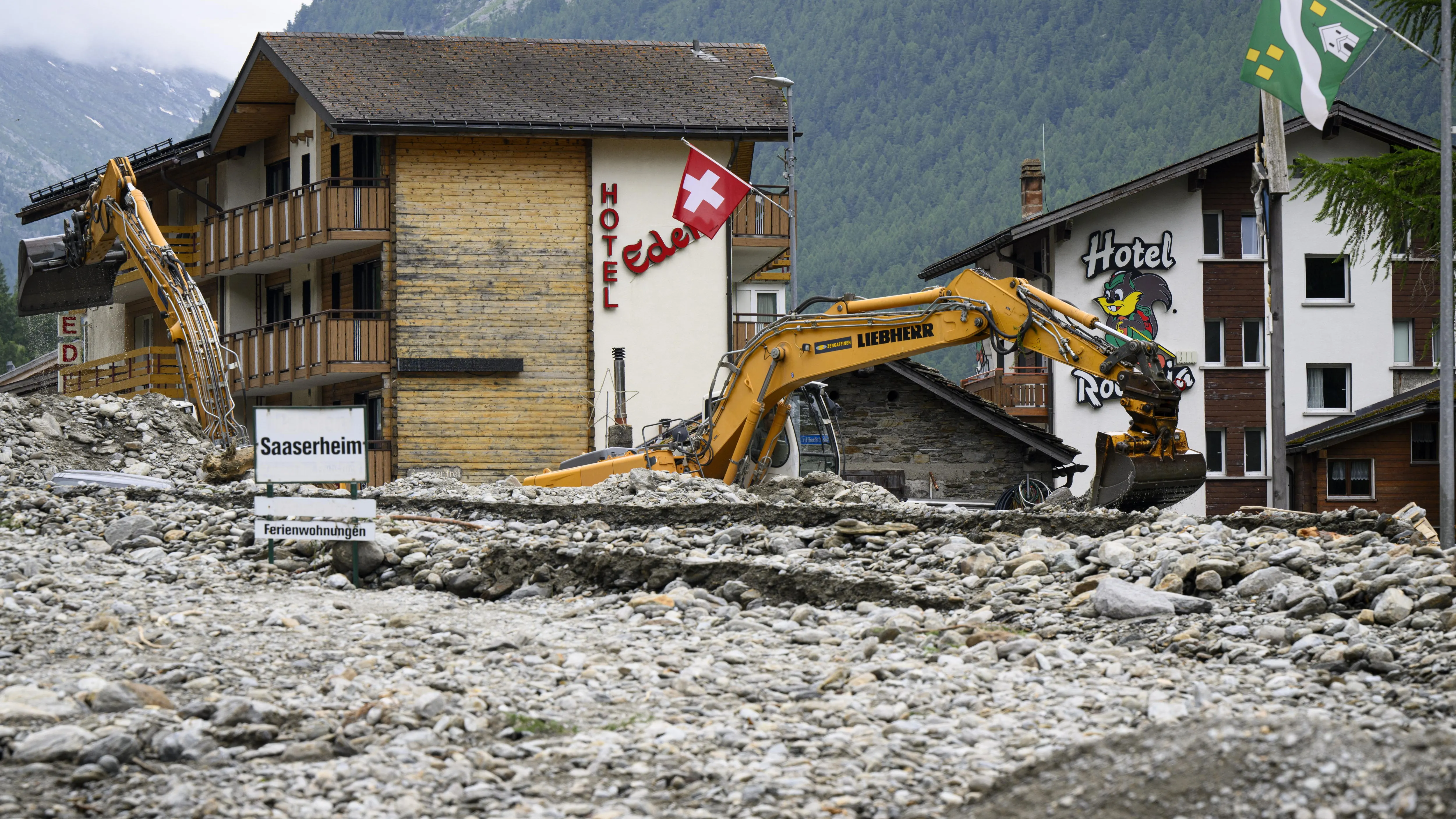 La zona afectada por las inundaciones en Suiza que han dejado cuatro muertos