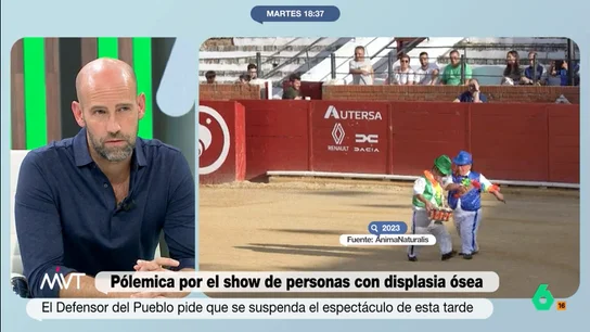 Gonzalo Miró, sobre el show de personas con displasia ósea en Teruel Más Vale Tarde debate sobre la petición de varias asociaciones de que se prohíba un show taurino con personas con displasia ósea al considerarlo denigrante. La opinión de Elisa Beni, Mayte Alcaraz, Gonzalo Miró y Beatriz de Vicente, en este vídeo.