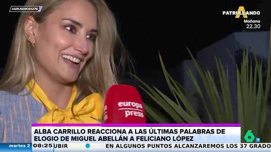 Alba Carrillo, a Miguel Abellán tras sus palabras sobre Feliciano: "No lo intentes, te va a dejar insatisfecho" Alba Carrillo, a Miguel Abellán tras sus palabras sobre Feliciano: "No lo intentes, te va a dejar insatisfecho"