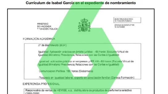 Currículum de Isabel García en el expediente de nombramiento Currículum de Isabel García en el expediente de nombramiento