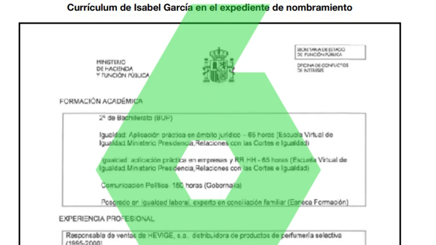 Currículum de Isabel García en el expediente de nombramiento Currículum de Isabel García en el expediente de nombramiento