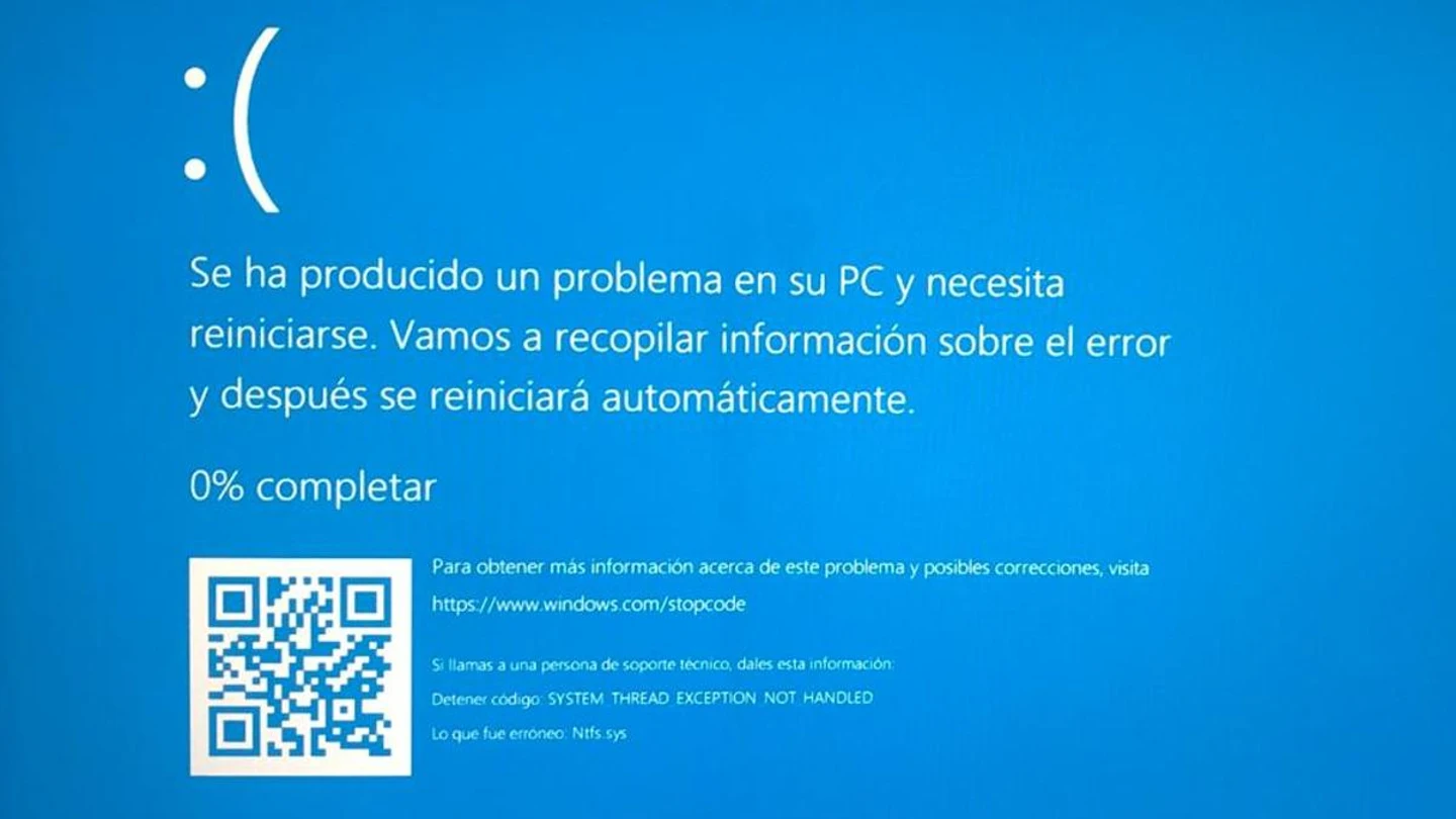 Pantalla azul de la muerte de Microsoft, en una imagen de archivo. Pantalla azul de la muerte de Microsoft, en una imagen de archivo.