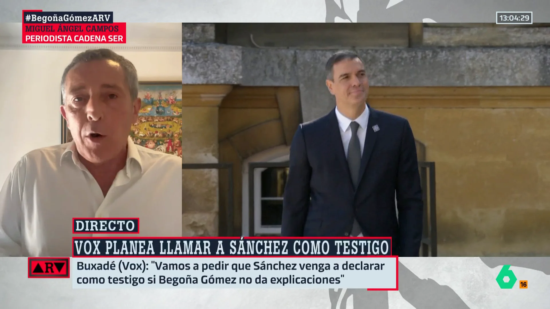 ARV- Miguel Ángel Campos analiza la petición de Vox de citar a Sánchez: "Sería una declaración voluntaria" ARV- Miguel Ángel Campos analiza la petición de Vox de citar a Sánchez: "Sería una declaración voluntaria"