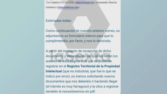 Extracto 1 del correo que envió la Oficina de Patentes de la Complutense a Begoña Gómez Extracto 1 del correo que envió la Oficina de Patentes de la Complutense a Begoña Gómez