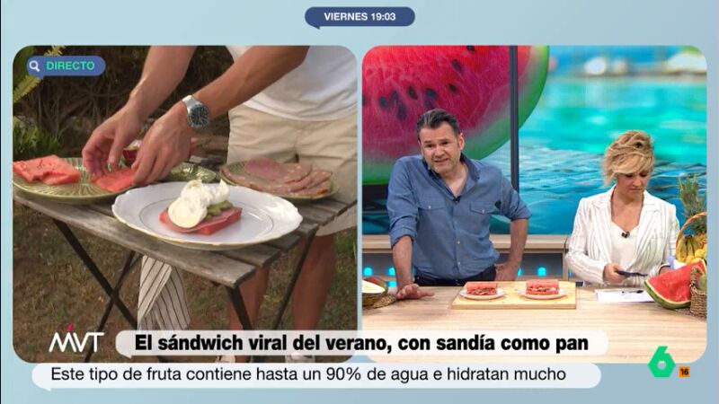 Pablo Ojeda prepara el sándwich viral de sandía
