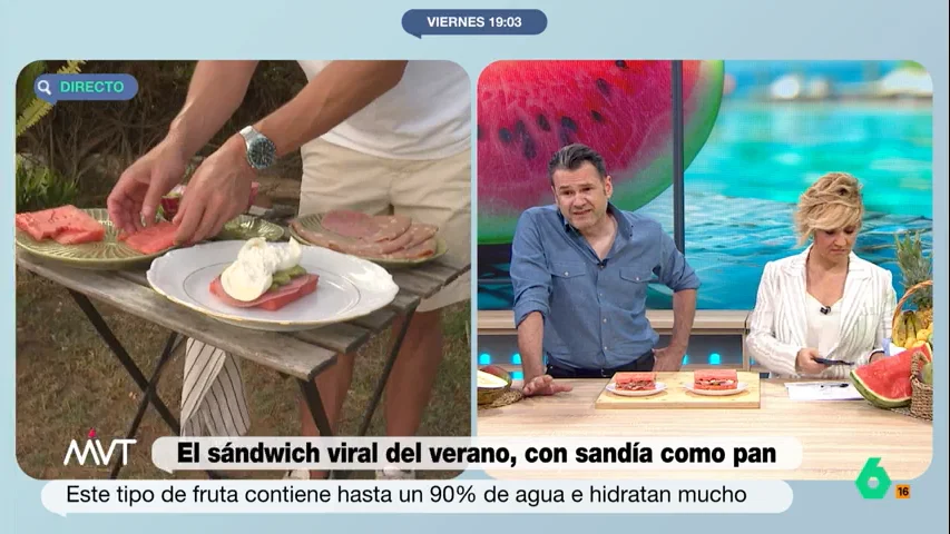 Pablo Ojeda prepara el sándwich viral de sandía