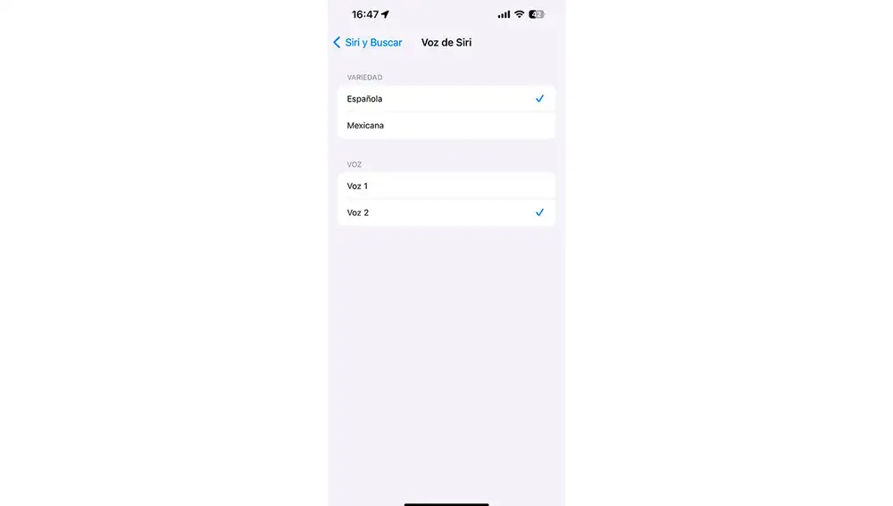 Seleccionando la nueva voz de Siri Seleccionando la nueva voz de Siri