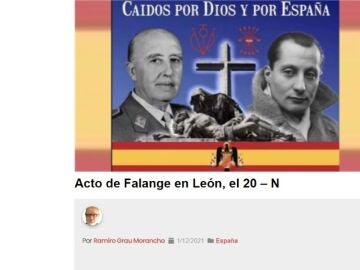 Artículo del abogado Ramiro Grau Morancho sobre un acto falangista