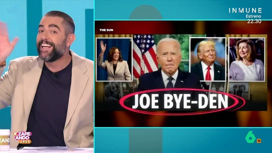 "No sabemos si él lo sabe todavía": Dani Mateo reacciona a la retirada de Joe Biden de la carrera presidencial El presentador de Zapeando no duda en valorar la renuncia del presidente de EEUU a ser reelegido en el cargo. Dani tenía clara la renuncia de Biden después de ver la velocidad del presidente al levantar el pulgar.