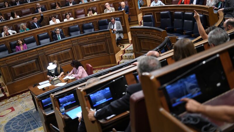 Varios diputados votan durante una sesión plenaria extraordinaria, en el Congreso de los Diputados, a 23 de julio de 2024, en Madrid (España).