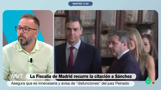 Antonio Maestre, tajante sobre el juez Peinado: "Lo único que busca es la imagen de Pedro Sánchez testificando en Moncloa" "El juez lo único que busca es una causa político mediática", defiende Antonio Maestre en este vídeo de Más Vale Tarde, donde analiza la citación a declarar a Pedro Sánchez en el caso de Begoña Gómez y el recurso presentado por la Fiscalía.