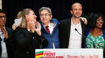 Mathilde Panot, Manuel Bompard, Jean-Luc Melenchon y Daniele Obono.