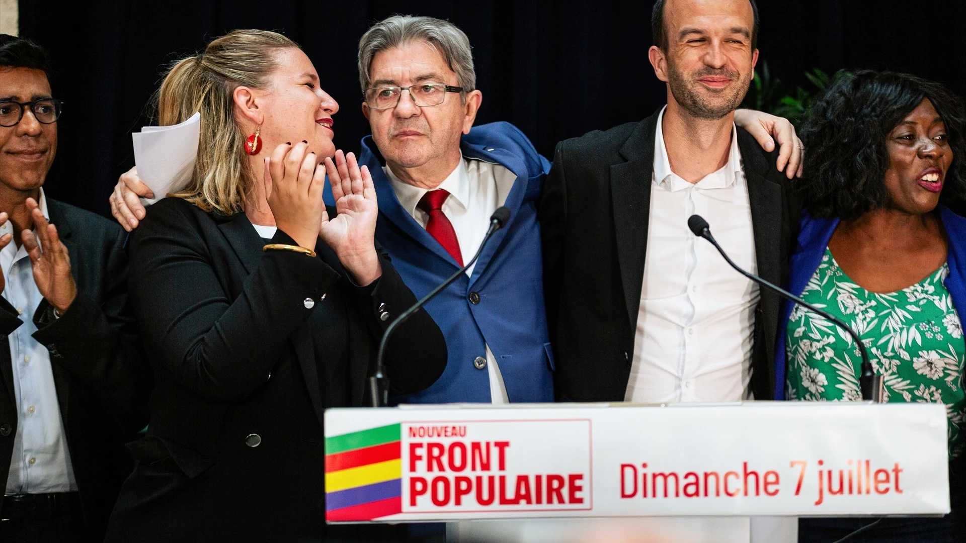 Mathilde Panot, Manuel Bompard, Jean-Luc Melenchon y Daniele Obono.