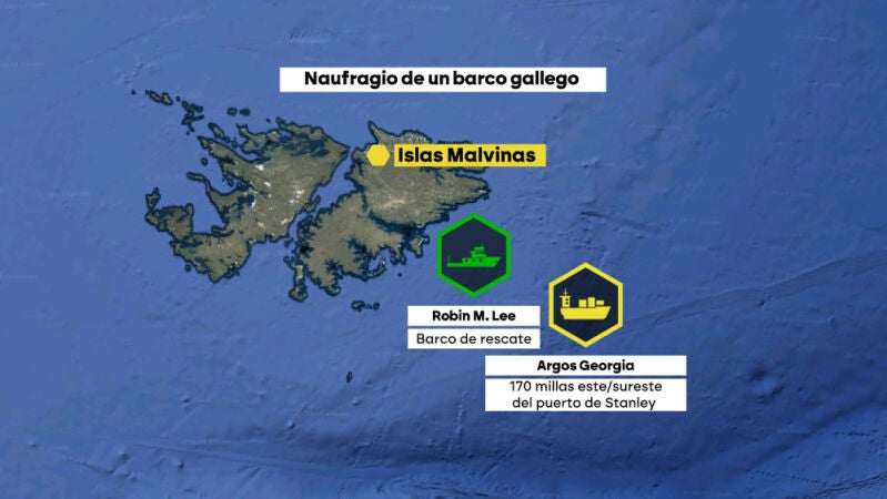 Zona del naufragio en Malvinas de un barco gallego