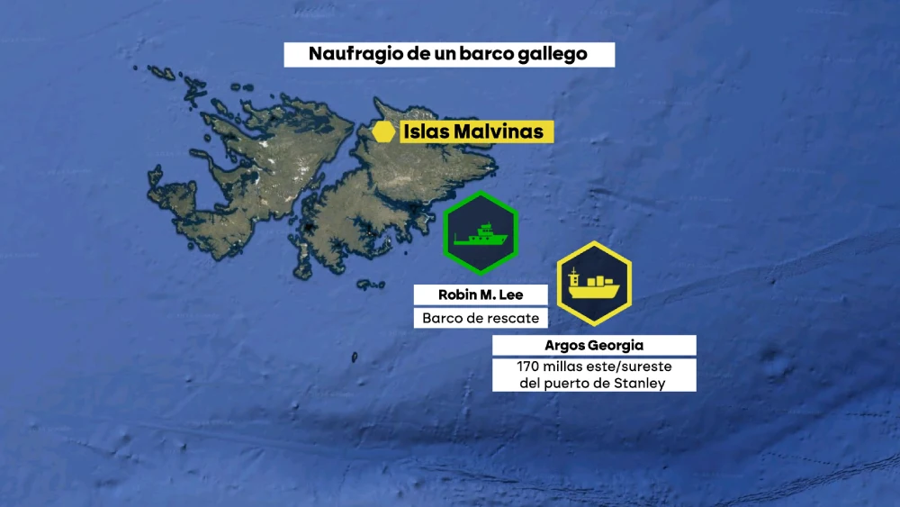 Zona del naufragio en Malvinas de un barco gallego