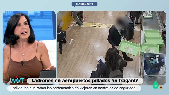 Beatriz de Vicente, sobre los robos en los controles del aeropuerto Beatriz de Vicente reacciona a la detención de varios ladrones que robaban las pertenencias de los viajeros en el control de seguridad del aeropuerto. En este vídeo asegura que "no te puedes negar" a pasarlo, pero sí "te puedes poner muy puñetero".