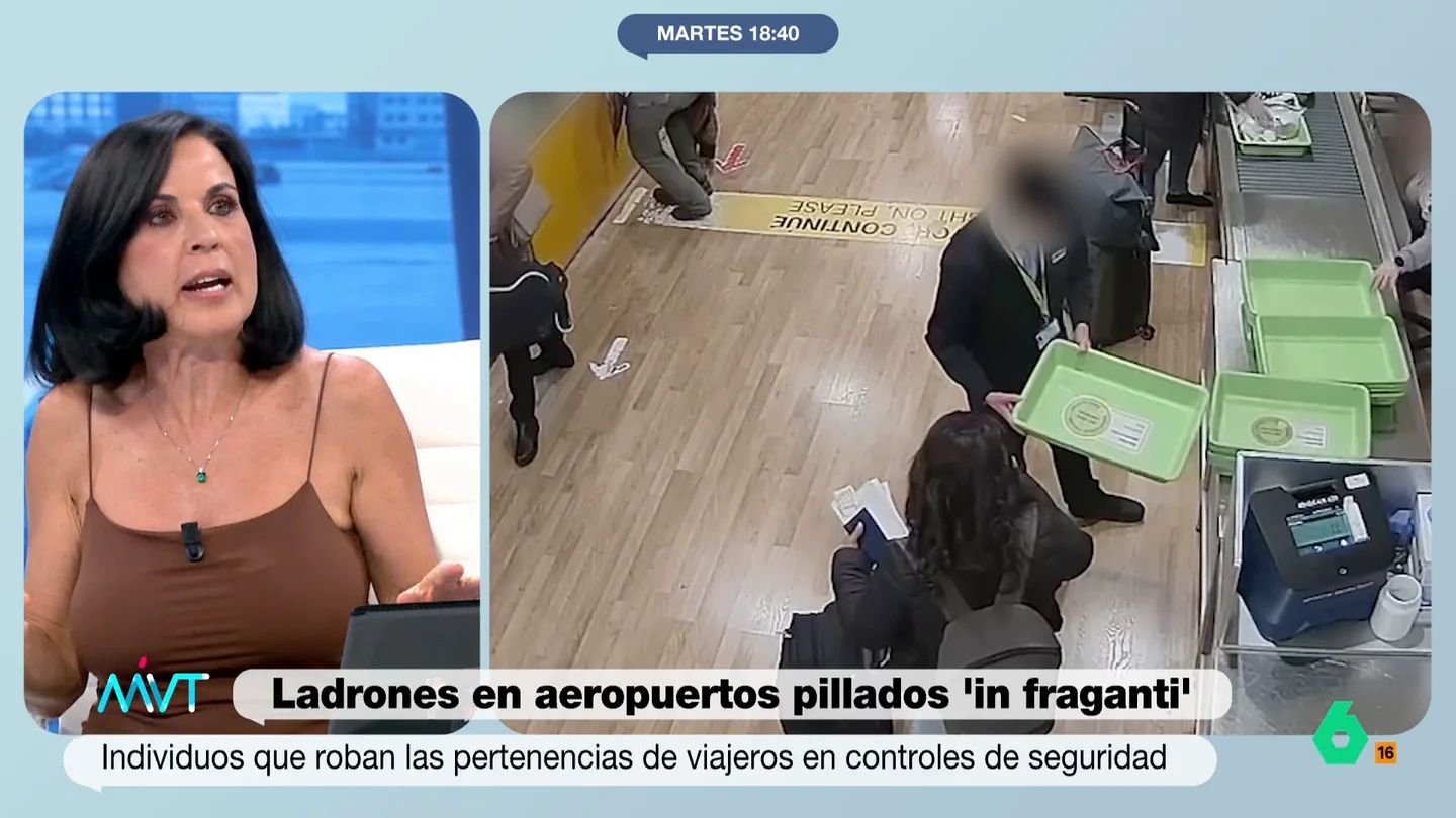 Beatriz de Vicente, sobre los robos en los controles del aeropuerto Beatriz de Vicente reacciona a la detención de varios ladrones que robaban las pertenencias de los viajeros en el control de seguridad del aeropuerto. En este vídeo asegura que "no te puedes negar" a pasarlo, pero sí "te puedes poner muy puñetero".