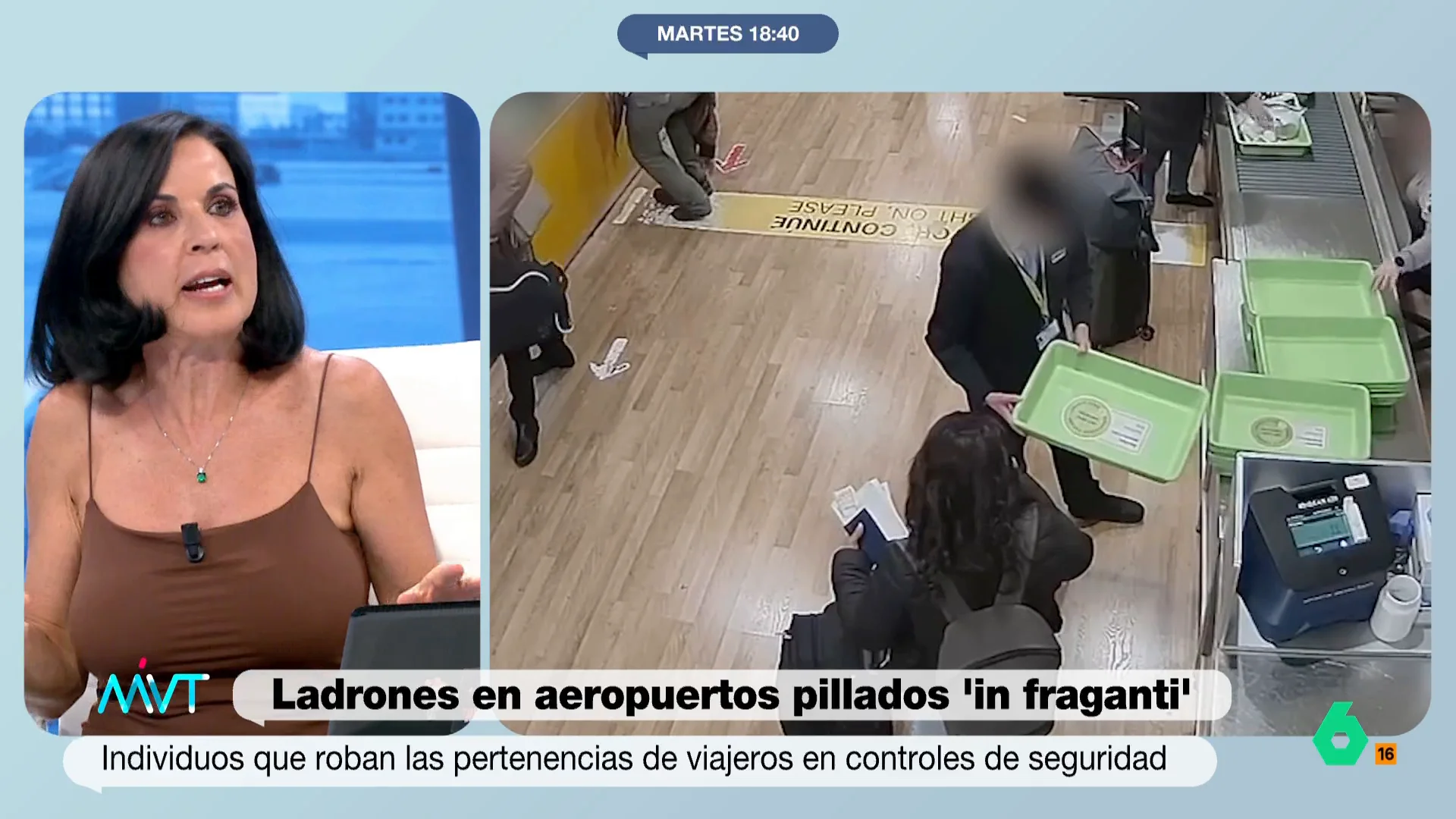 Beatriz de Vicente reacciona a la detención de varios ladrones que robaban las pertenencias de los viajeros en el control de seguridad del aeropuerto. En este vídeo asegura que "no te puedes negar" a pasarlo, pero sí "te puedes poner muy puñetero".